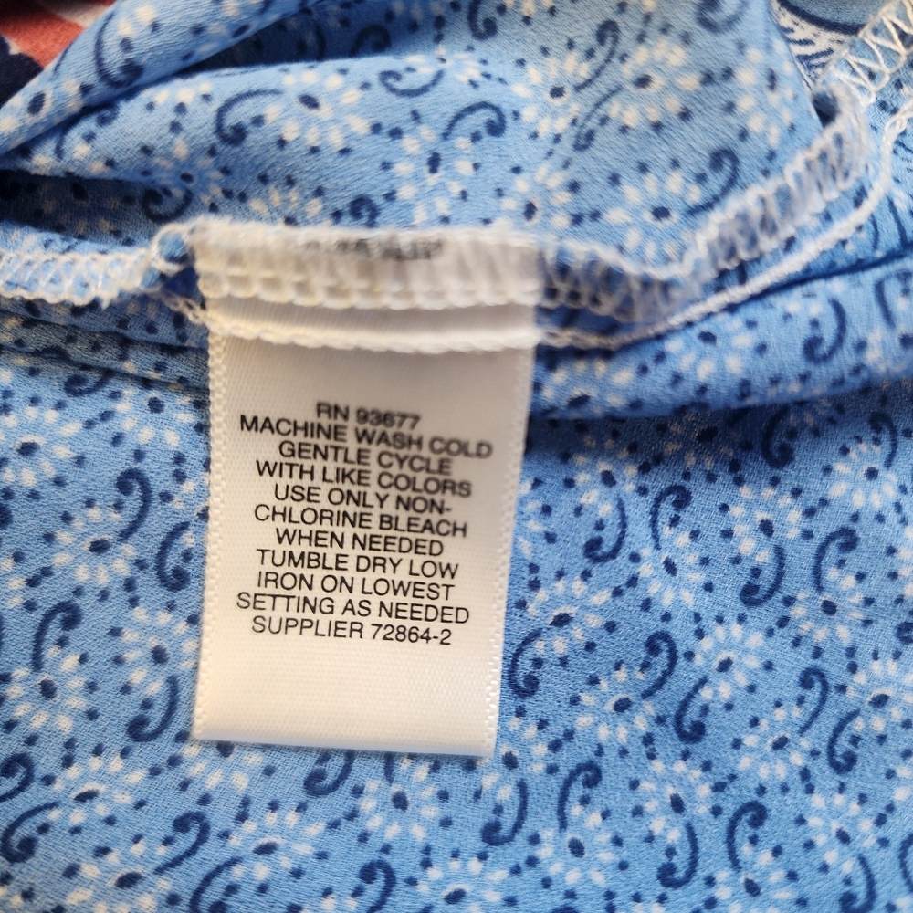 Liz Claiborne Blue Mixed Print Sleeveless Wrap Blouse Boho V-Neck Top Large L - Picture 11 of 14